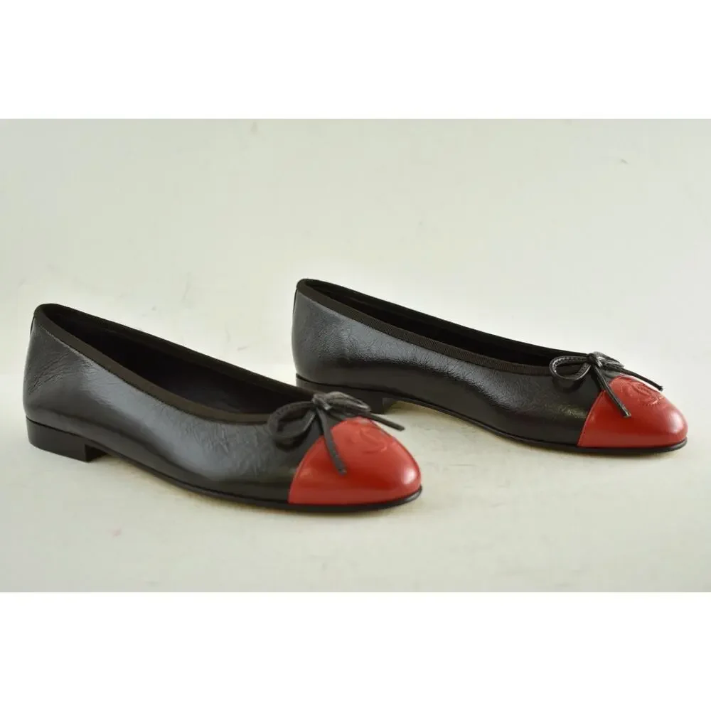 Chanel 26S Dark Brown Red Leather CC Logo Cap Classic Ballet Ballerina Flat 39 - Picture 7 of 16